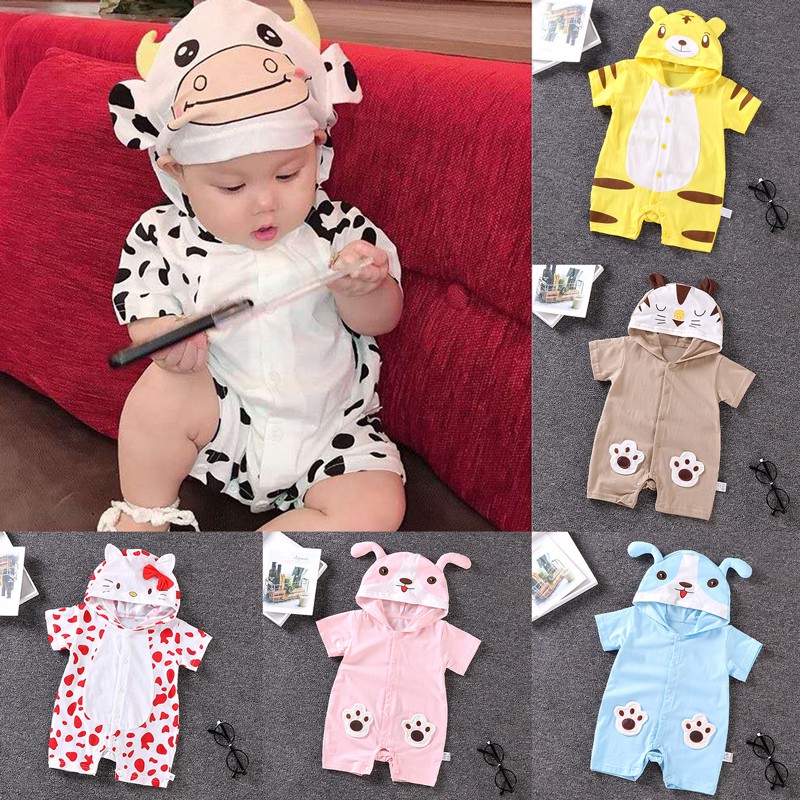 KaloryWee Newborn Romper Baby Boy Girl Unisex Clothes Sets Bear Tiger Lion Cow Animal Rompers with Hat Long Sleeve Bodysuit Jumpsuits Outfit Set 