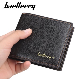 Baellerry Men's Horizontal Soft Leather Wallet Korean Version of the Lychee Wallet Wallet Short Open Coin Purse