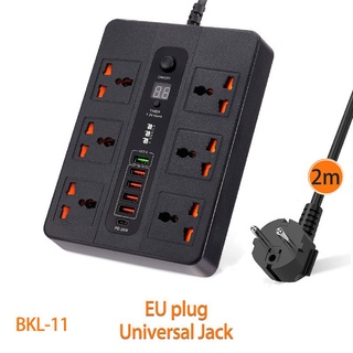 🌈3000W 6 Universal AC jack Power Strip Surge Protector 2M Extension Socket Timed desktop socket With PD3.0 QC3.0 Fast US