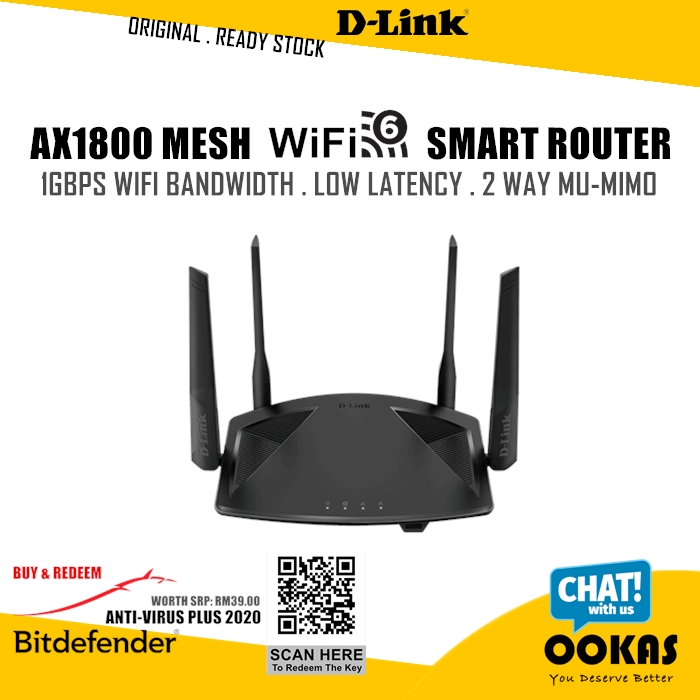 Shop Malaysia D Link Exo Dir X1860 Ax1800 Wifi 6 Mesh Wireless Gigabit Router For Unifi Maxis Fiber Time Low Latency Shopee Singapore