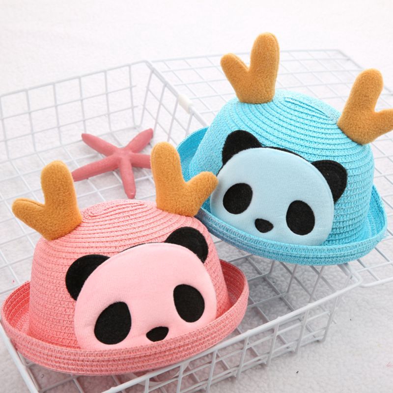 Download Child Kid Summer Panda Patch Cartoon Straw Sun Hat Cuffed ...