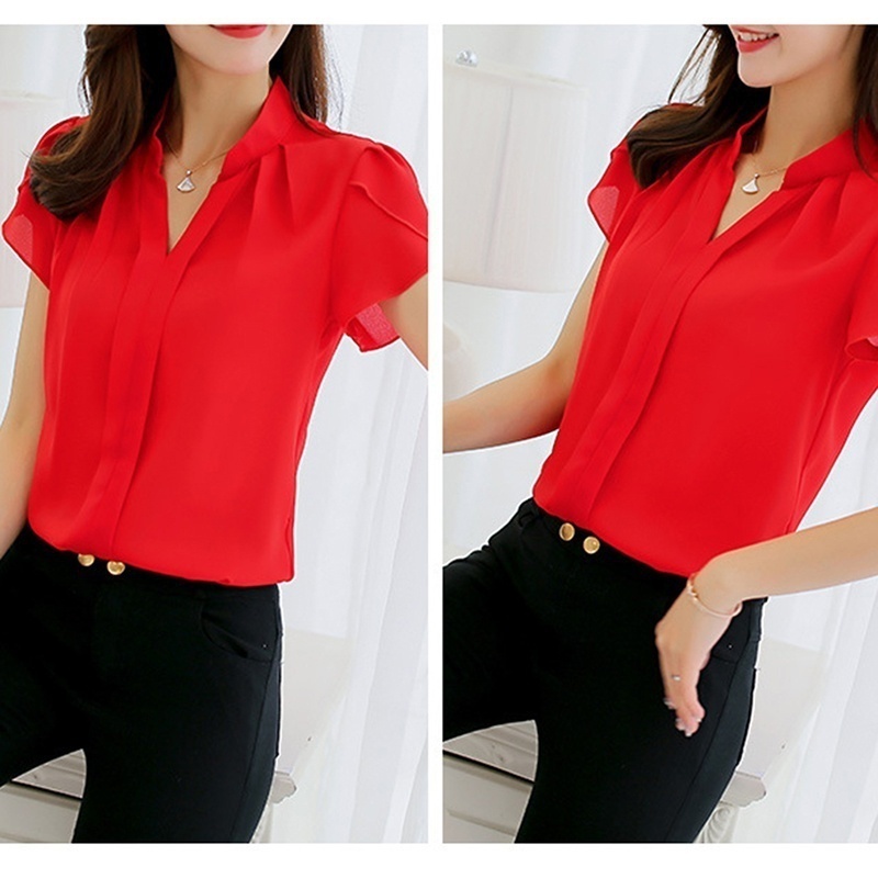 Image of Women Fashion Casual Short Sleeves Chiffon Formal Office Blouse Plus Size #7