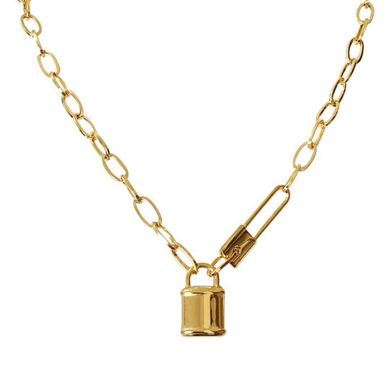 Image of 14K Gold Stainless Steel Lock Necklace For Women Non Tarnish #5