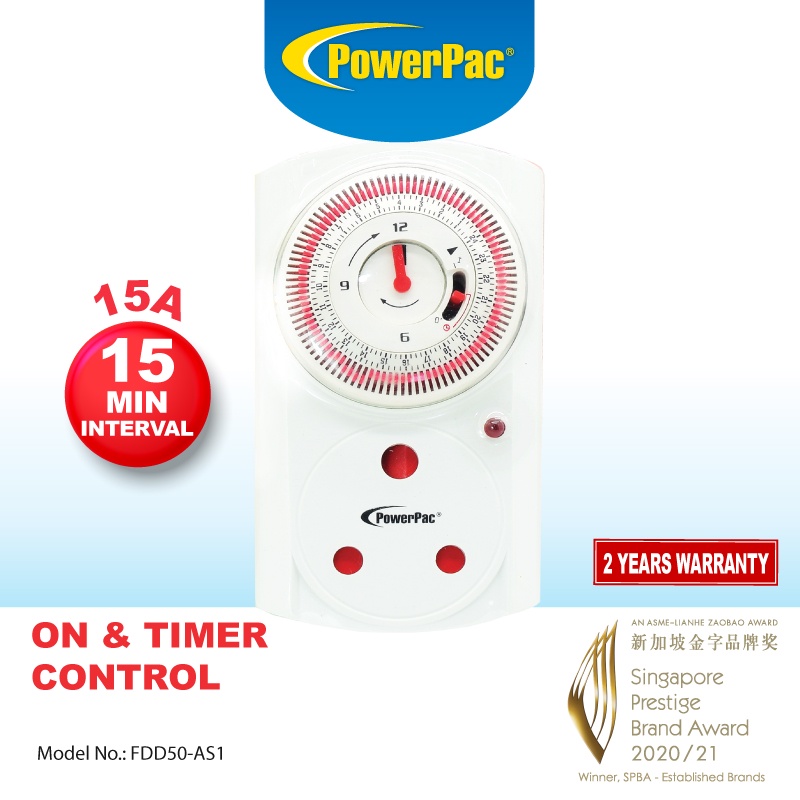 PowerPac Timer Mechanical 24hrs plug for 15A Plug (FDD50AS1) Shopee