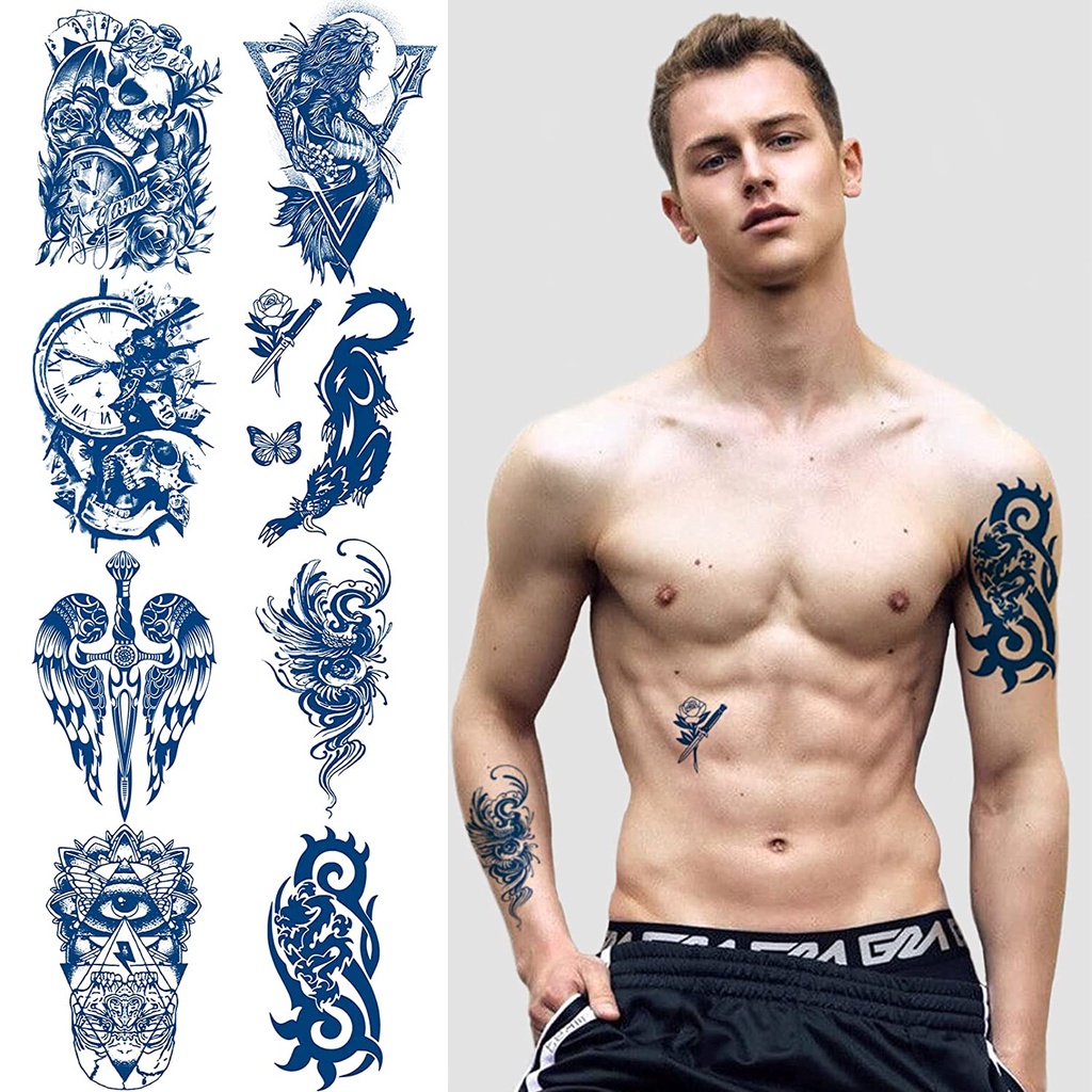 Aresvns Semi-Permanent Tattoos for Men Realistic Temporary Tattoos  Waterproof Long-Lasting 2 Weeks Lifelike Dark Blue Fake Tattoo Stickers |  Shopee Singapore