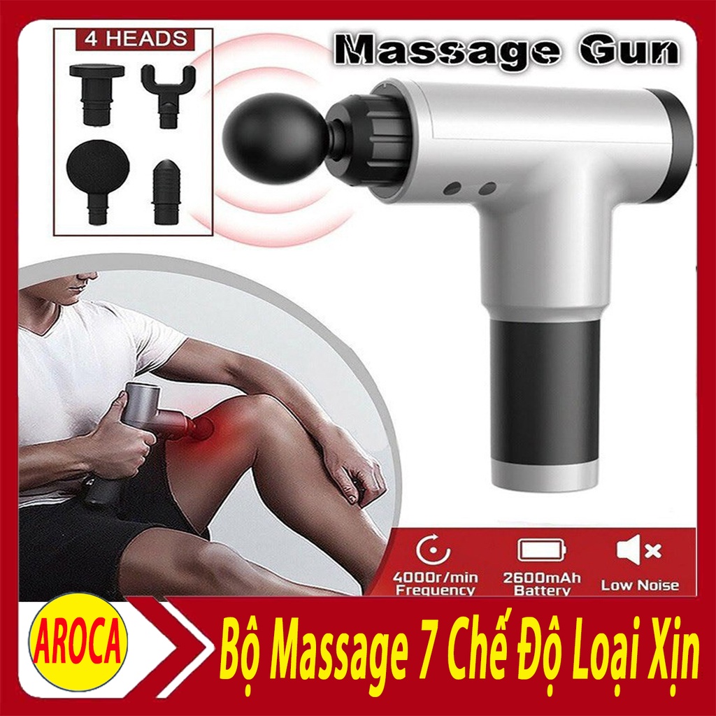 Súng Massage Fascial Cầm Tay, Giúp Giảm Đau Vai Gáy - Máy Massage Mini Làm Giãn Căng Cơ - 4 Đầu, 6 Chế Độ AROCA