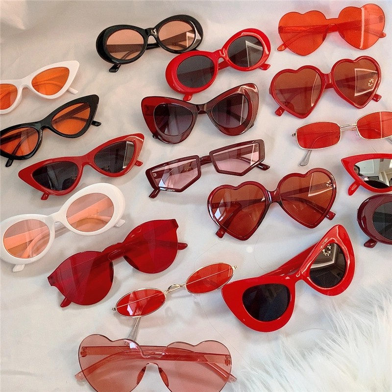 Tiktok Retro Shades Sunglasses Cool Beach Summer Shades Cat Eye Aesthetic Glasses For Women Red
