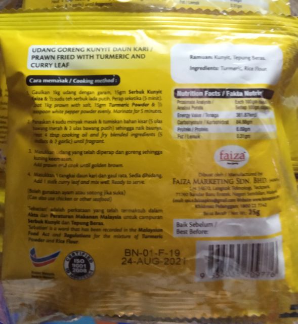 Faiza Mixed Turmeric Powder Shopee Singapore