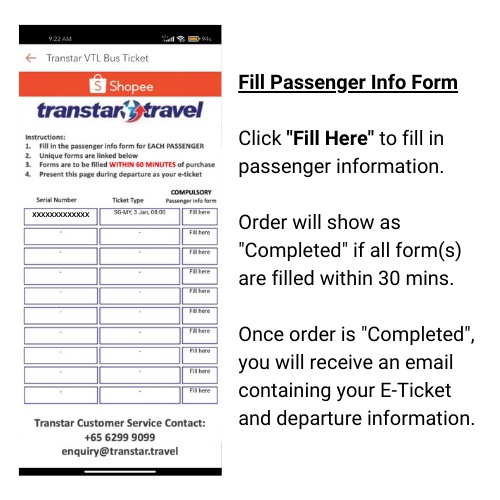 Ticket transtar travel bus Transtar Travel