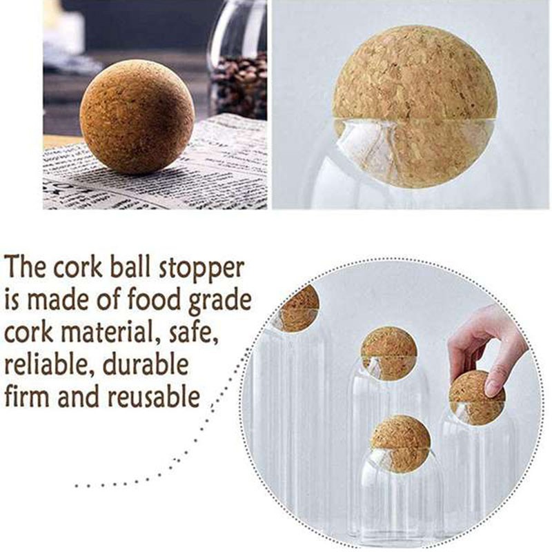 2 Pieces Wine Cork Ball Wooden Cork Ball Stopper for Wine Carafe Decanter Bottle Replacement 2.4 Inch/ 2 Inch 