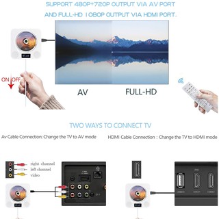 Portable Bluetooth DVD / CD Player, Wall-Mounted DVDs Player, Dual Pull Switch, Music Player Support HiFi Speakers1080P HDMI Output with Remote for TVMusic Player FM Radio USB AV #2