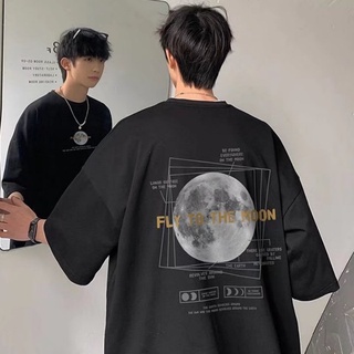 M-XXXL Summer Korean Fashion Men's Round Neck Short Sleeve T-shirt Earth Print Oversized Shirt Plus Size Teen Graphic Tees Color Black White Casual Tops