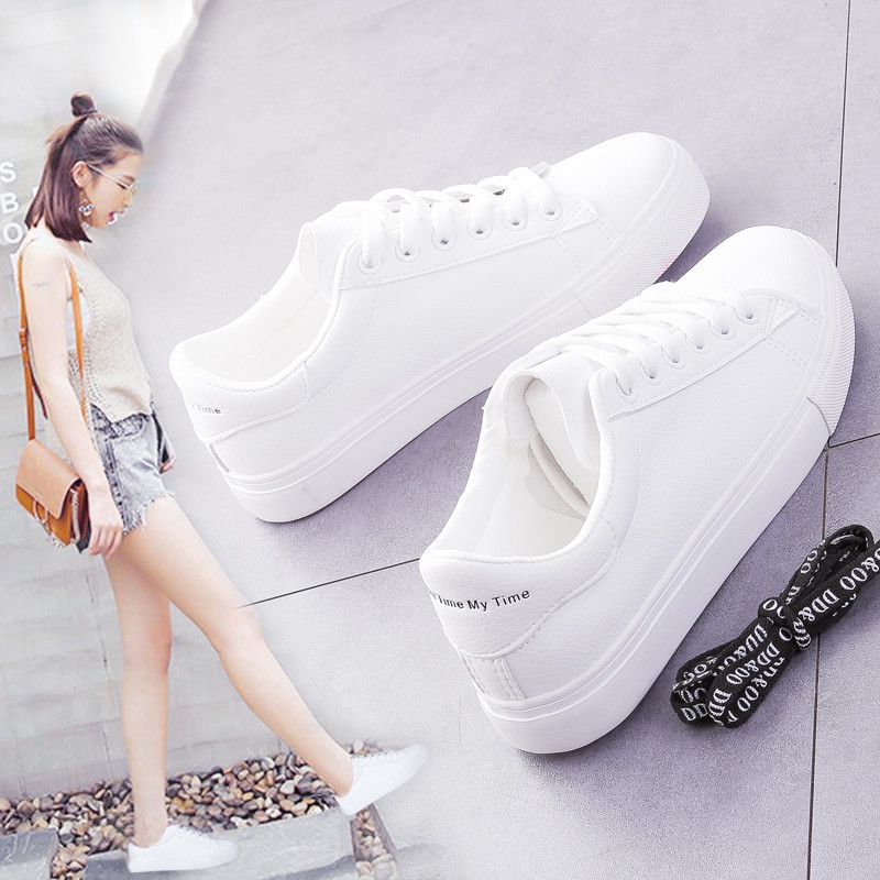 Women's Leather White Shoes Ladies Student Classic Flat Sneakers ...