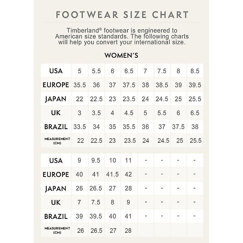 timberland size chart