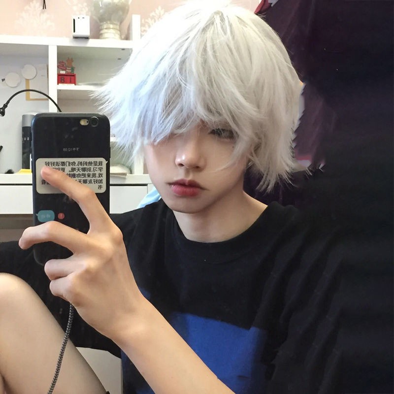 Wig Male Short Hair Japanese Anime cos White Fake Five Goggles dk Teenage  Unisex Full Headgear  | Shopee Singapore