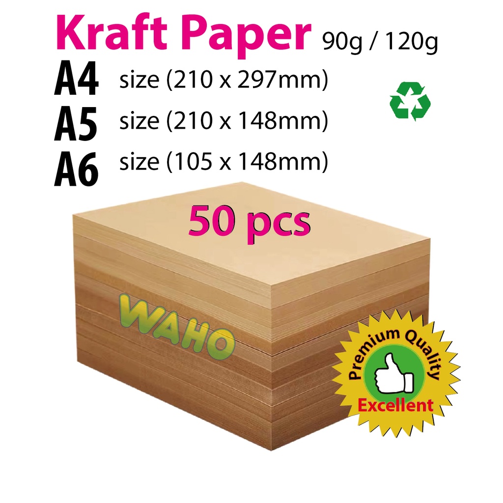 Shop Malaysia 50 Pcs Brown Paper Kraft Paper 90gsm 120gsm A4 A5 A6 For Printing And Craft Shopee Singapore