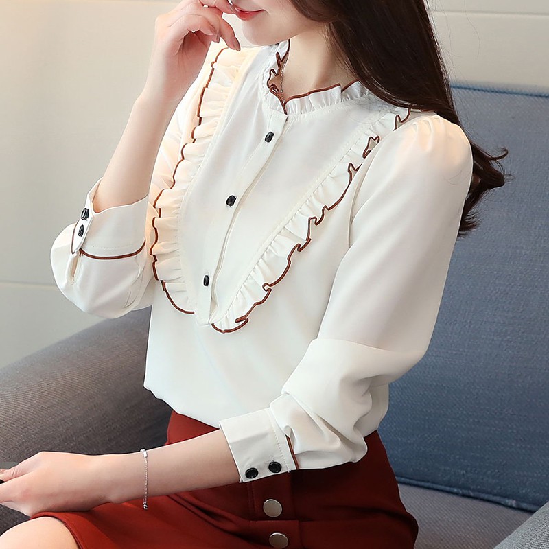 womens ruffle blouse white