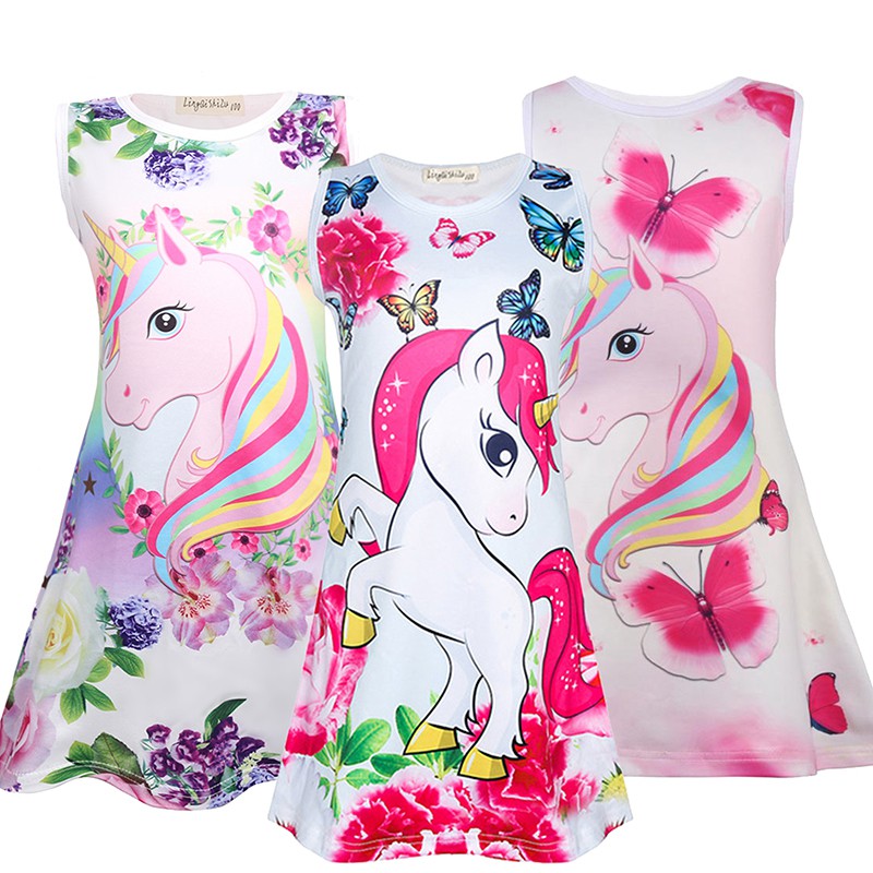 Unicorn Kids Dress Girl Cartoon Butterfly Birthday Party ...