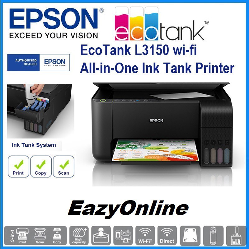 Epson Ecotank L3150 Wi Fi All In One Ink Tank Printer Shopee Singapore