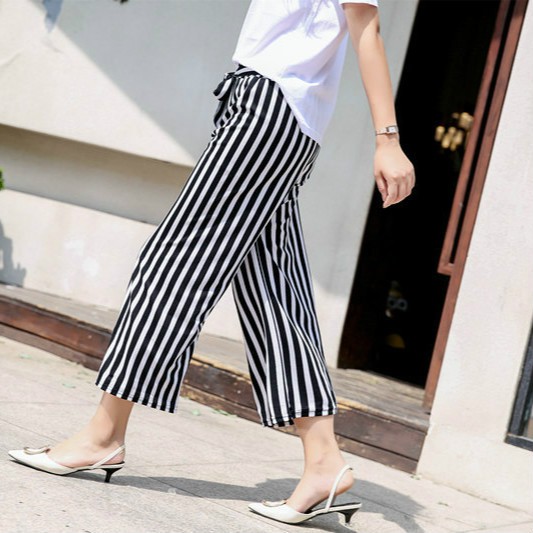 loose black and white striped pants