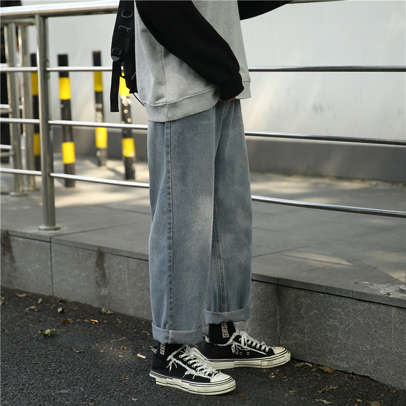 Men S Denim Pants Straight Cut Jeans Neutral Mid Waist Plain Blue Pants Korean Fashion Trend Jeans For Men Simple All Matching Trousers Men S Loose Tide Brand Trend Jeans Shopee Singapore