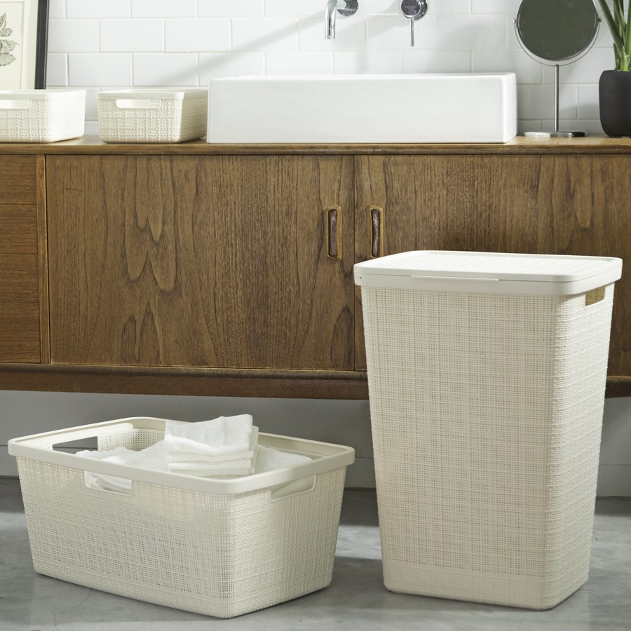 [CURVER] Jute Laundry Hamper with lid / waterproof Plastic storage