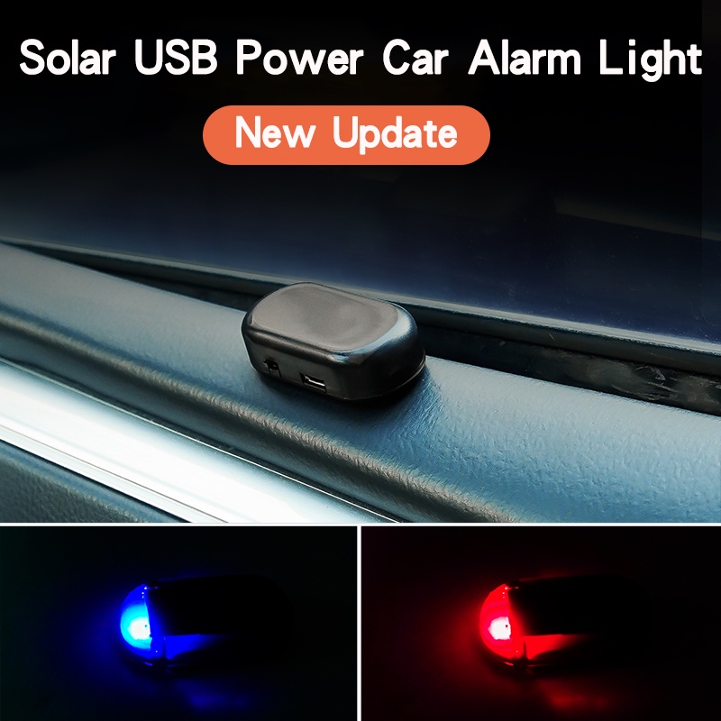 Solar Usb Power Car Alarm Light AntiTheft Warning Flash Blinking Fake