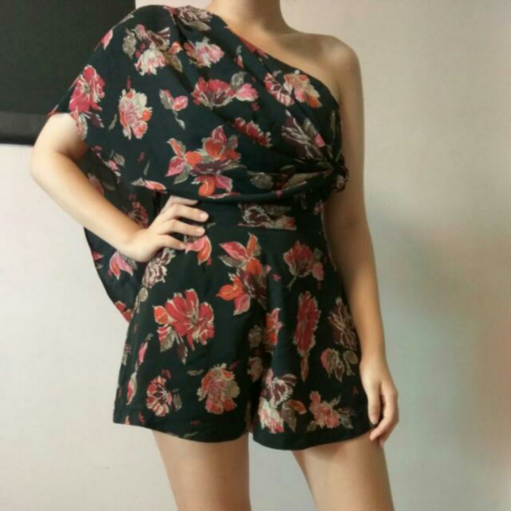 topshop black floral playsuit