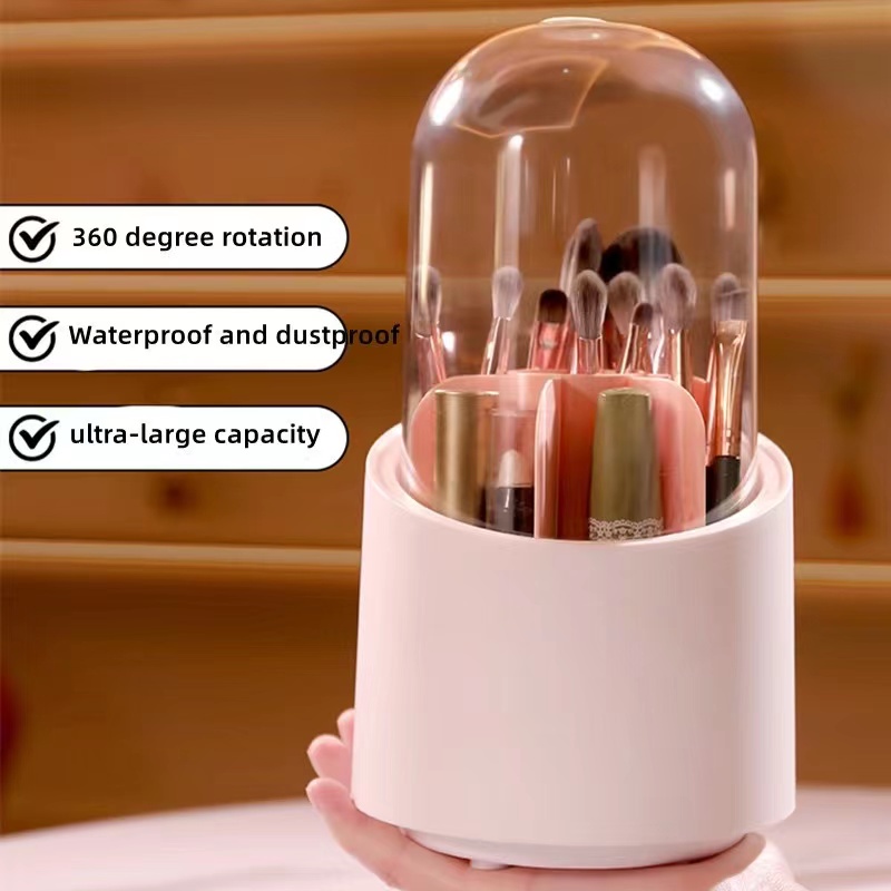 360 Rotary Makeup Brush Storage Box With Cover Dust Proof  Large Capacity Eyebrow Pencil Lipstick Makeup Brush Holder