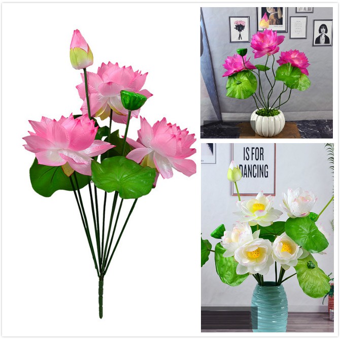 8 Heads 9 Heads Artificial Lotus Flower Stem Realtouch Water Lily Home