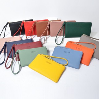Image of Women Soft PU Leather Zip Wristlet Phone Clutch Purse with Wrist Strap