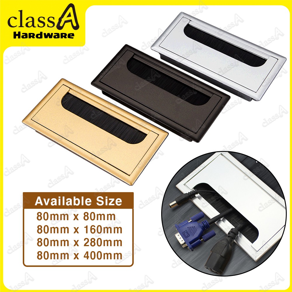 Shop Malaysia Classahw Black Silver Rectangle Aluminium Wire Cable Desk Grommet With Brush For Wire Organizer Cable Hole Cover Shopee Singapore