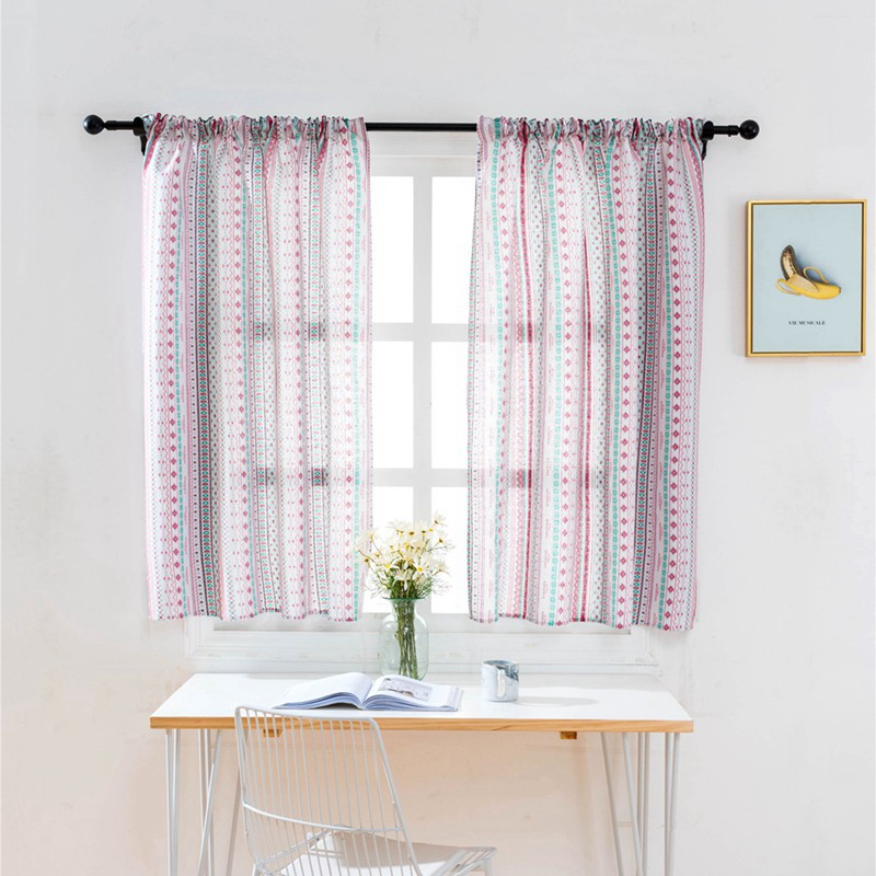 Half Blackout Curtains Colorful Stripes Short Blinds Rod Pocket