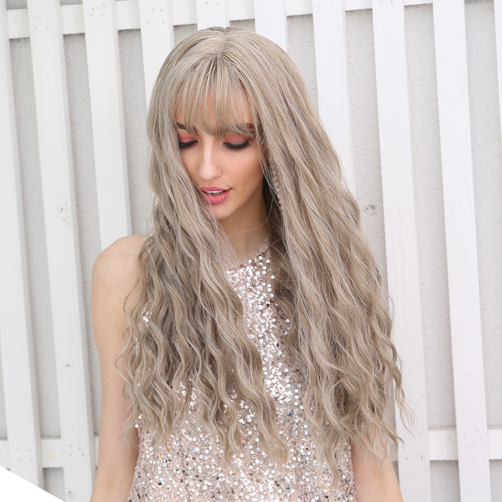 Chemical Fiber Natural Hair Light Brown With Bangs And Lovely Long