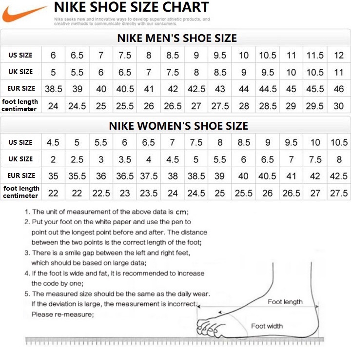 shoe size chart men nike