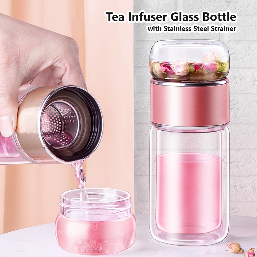 [Ready Stock] Glass Tea Infuser Bottle Tumbler with Stainless Steel