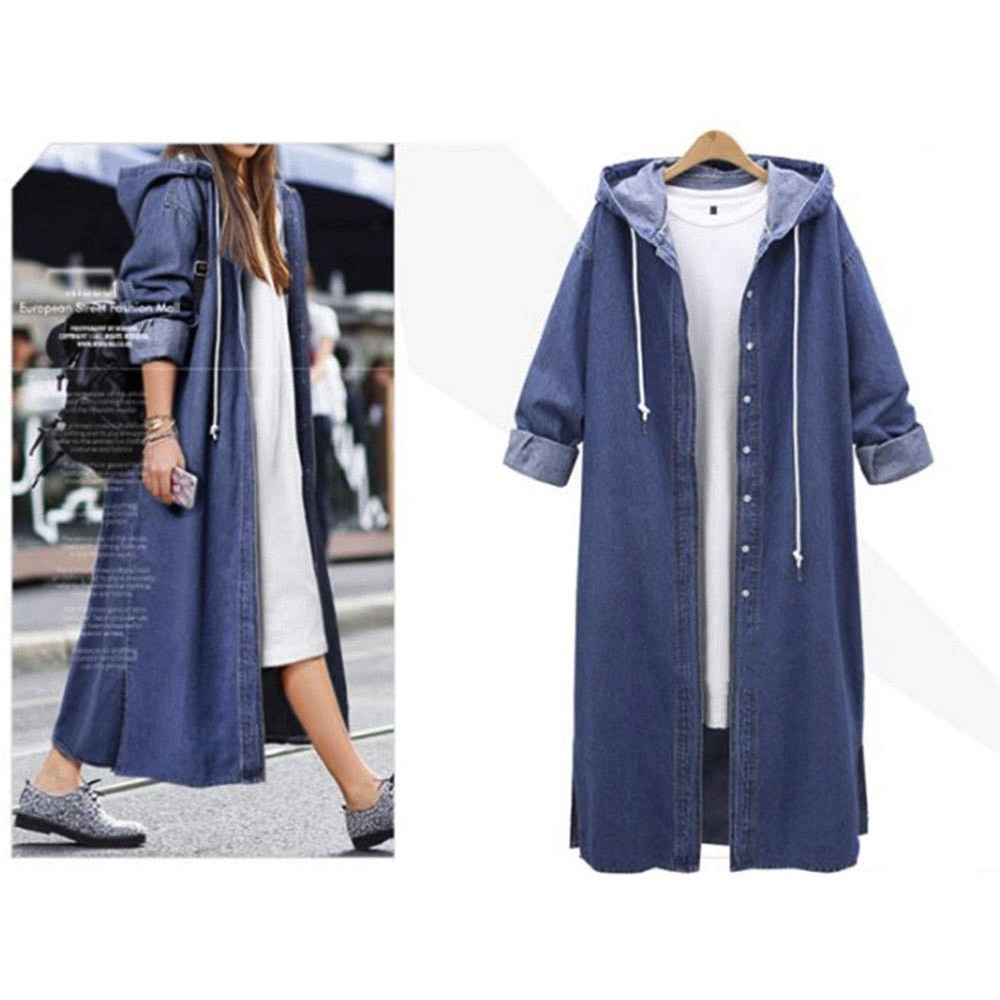 long denim hooded jacket