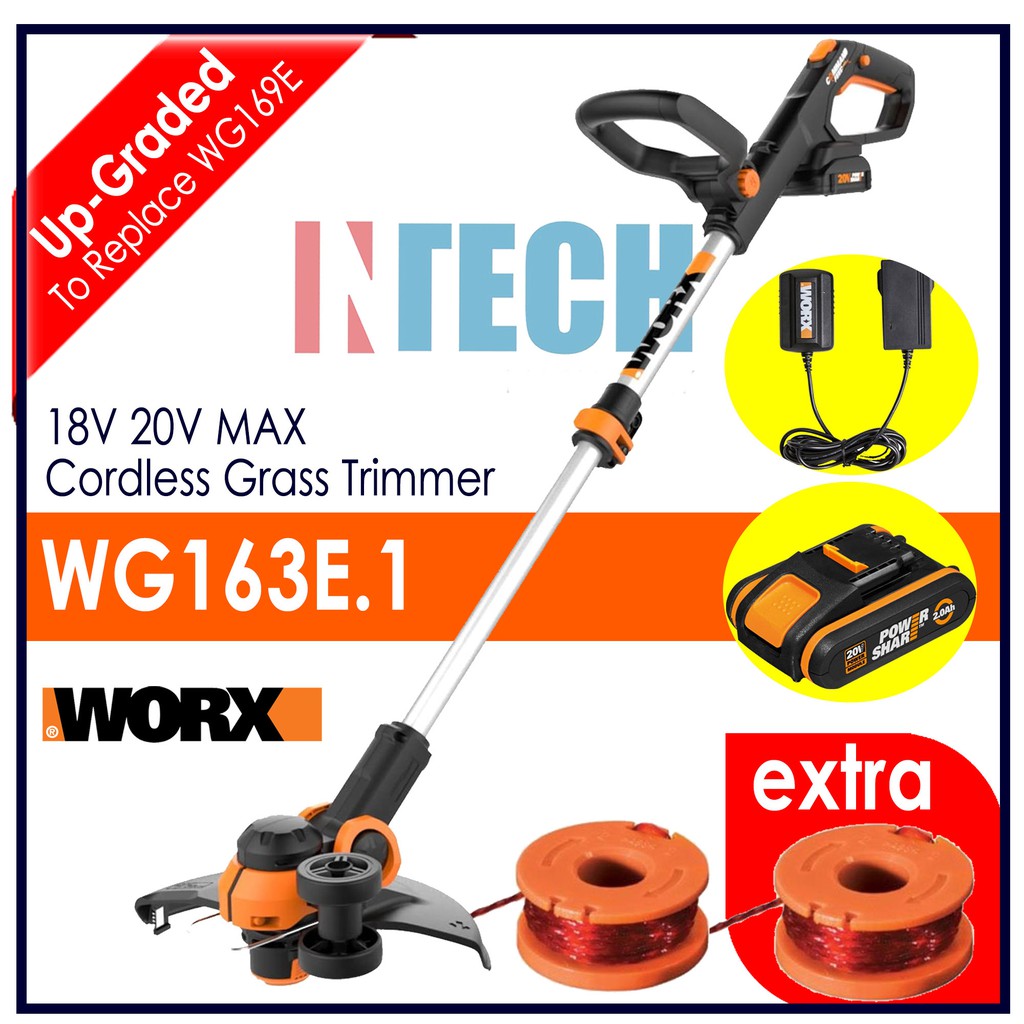 worx wg163e 18v 20v max cordless grass trimmer