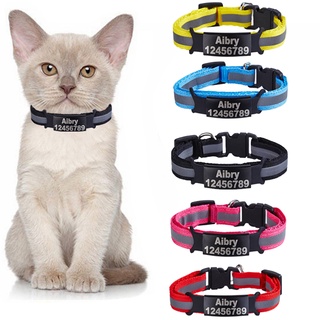 ID Name Tag Cat Collar Bell Necklace Safety Reflective Nylon Kitten Cat Collar Personalized Engraved Nameplate Pet Collar