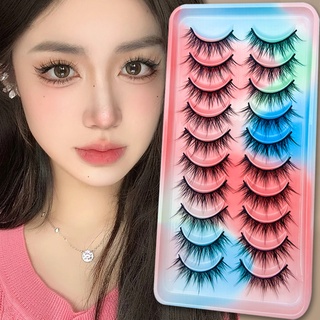 Zimeng 10 Pairs 3D Faux Mink Lashes Natural Lashes Natural Short Full Strip Manga Comic Lashes Soft Light Natural Eyelashes