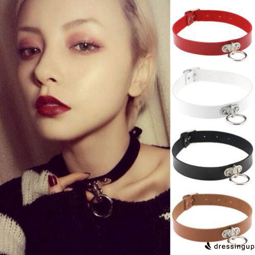 New Fashion Punk Gothic Wide PU Leather O Ring Collar Choker Necklace Women