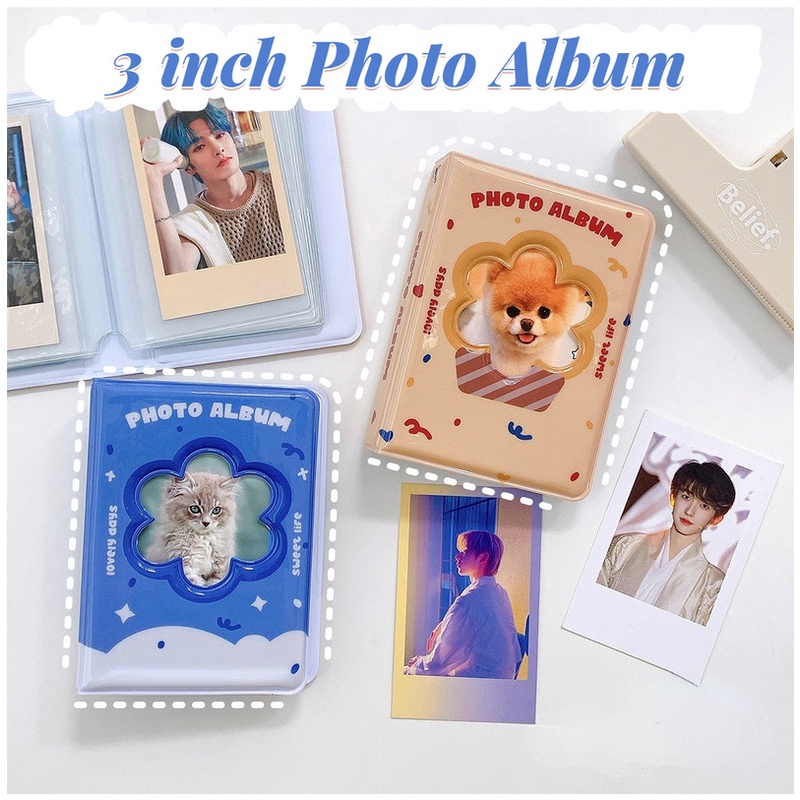 3 Inch Cute Photo Album Blue Yellow Flower Shaped Photocard Organizer Idol Card Holder Collection