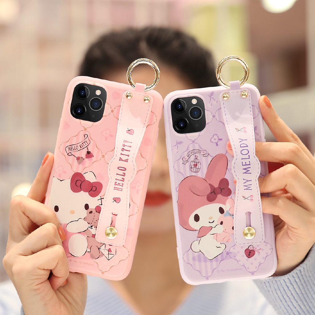 Iphone 11 Pro Max Original Hello Kitty Wrist Strap Rope Case Cute Melody Cartoon Cover For Iphone 11 Soft Case Shopee Singapore