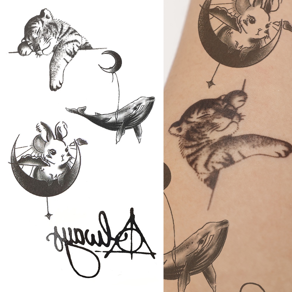 Image of Women Men Fashion Punk Waterproof Black Animal Pet Water Transfer Temporary Tattoo Sticker/Girls Body Shoulder Art #4