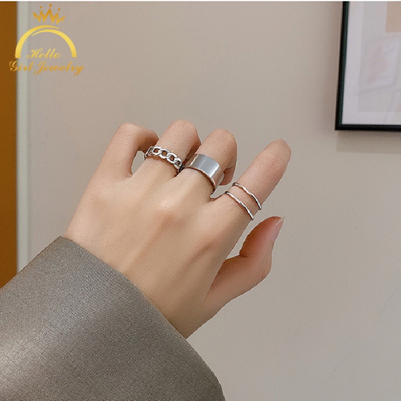 3pcs/Set Korean Simple Glossy Double Layer Rings Opening Adjustable Index Finger Ring Unisex