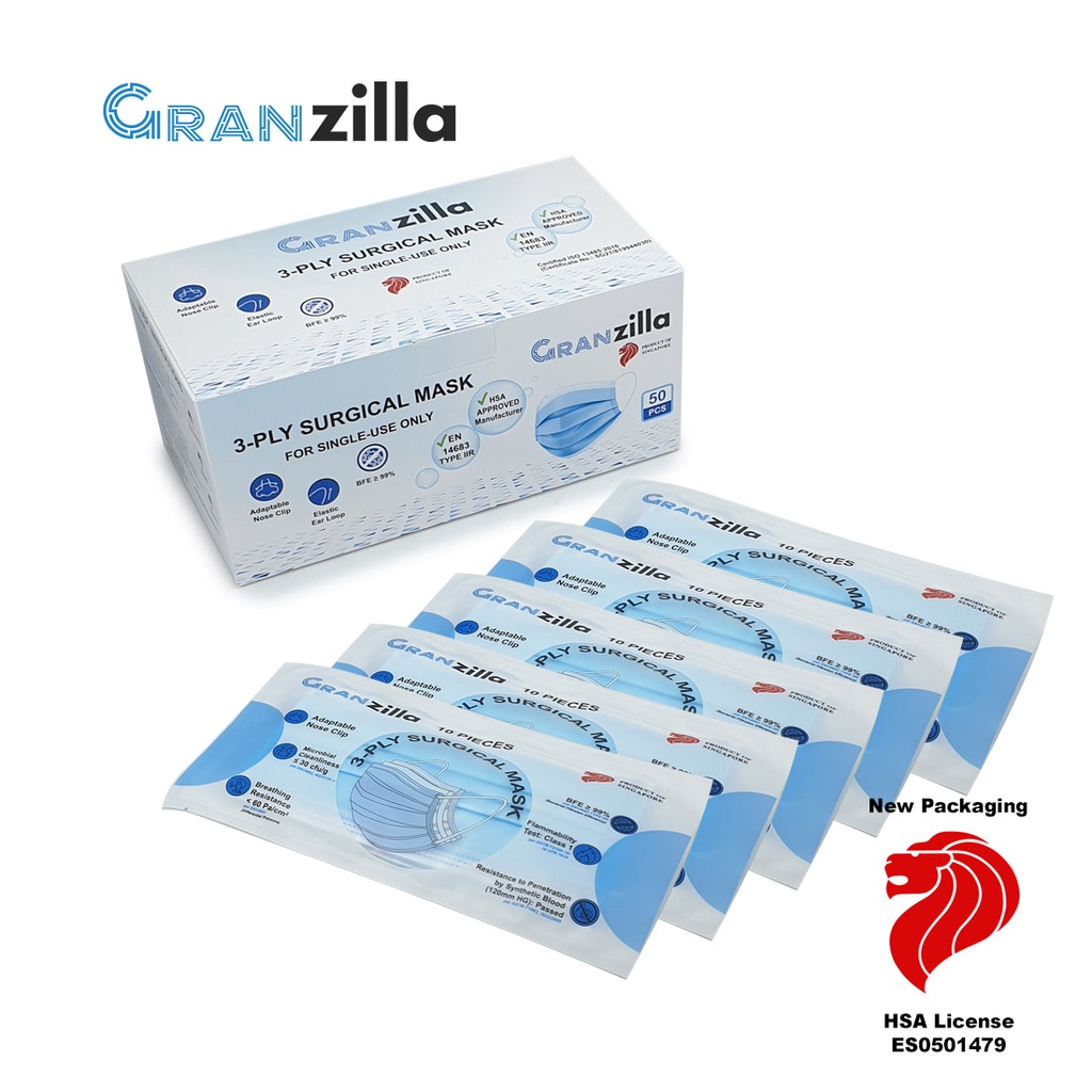 Granzilla Face Masks 3 Ply Black Blue White Surgical Masks 50 pieces