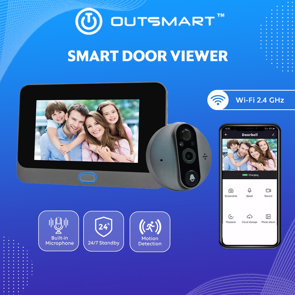 OUTSMART Smart Door Viewer Peephole WIFI FREE 32 GB Smart Doorbell