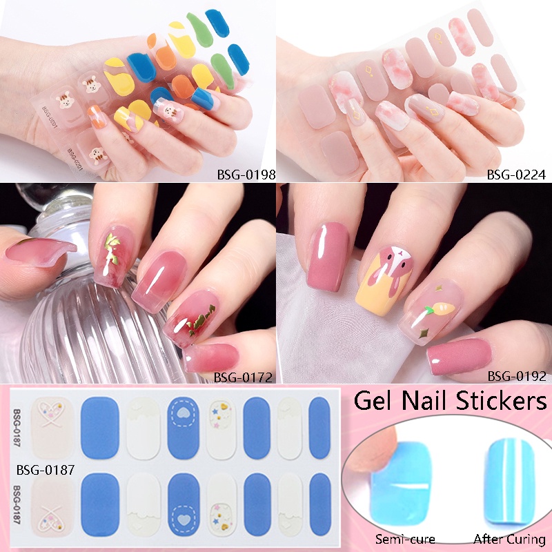 16-Finger Semi-Cured Gel Nail Stickers Long-Lasting Waterproof Semi-Curing  UV Gel Nail Strips Wearable Phototherapy Gel Polish Nail Wraps Easy To Use  Need Cure | Shopee Singapore