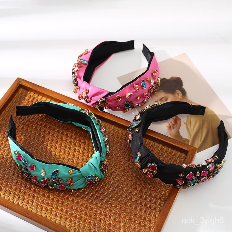 European And American Internet Hot Star Style Diamond Laid Headband Colorful Gem Rhinestone Headband Wide Brim Hair Pres Shopee Singapore