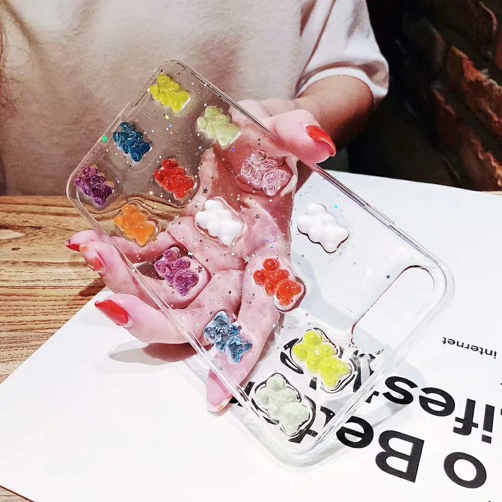 Cute 3D Stereo Glitter Phone Case for iPhone 11 11Pro Max Gummy Bear Candy Color Case for iPhone X 6 6S 7 8 Plus XS Max XR Cover-Gummy Bear-for iPhone 8 